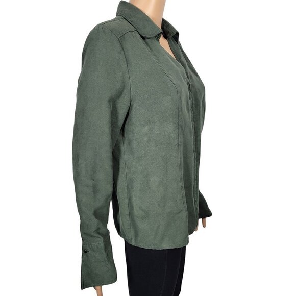Croft & Barrow Women's Dark Green Faux Suede Feeling Zip Up Over Shirt Size M - Picture 6 of 13